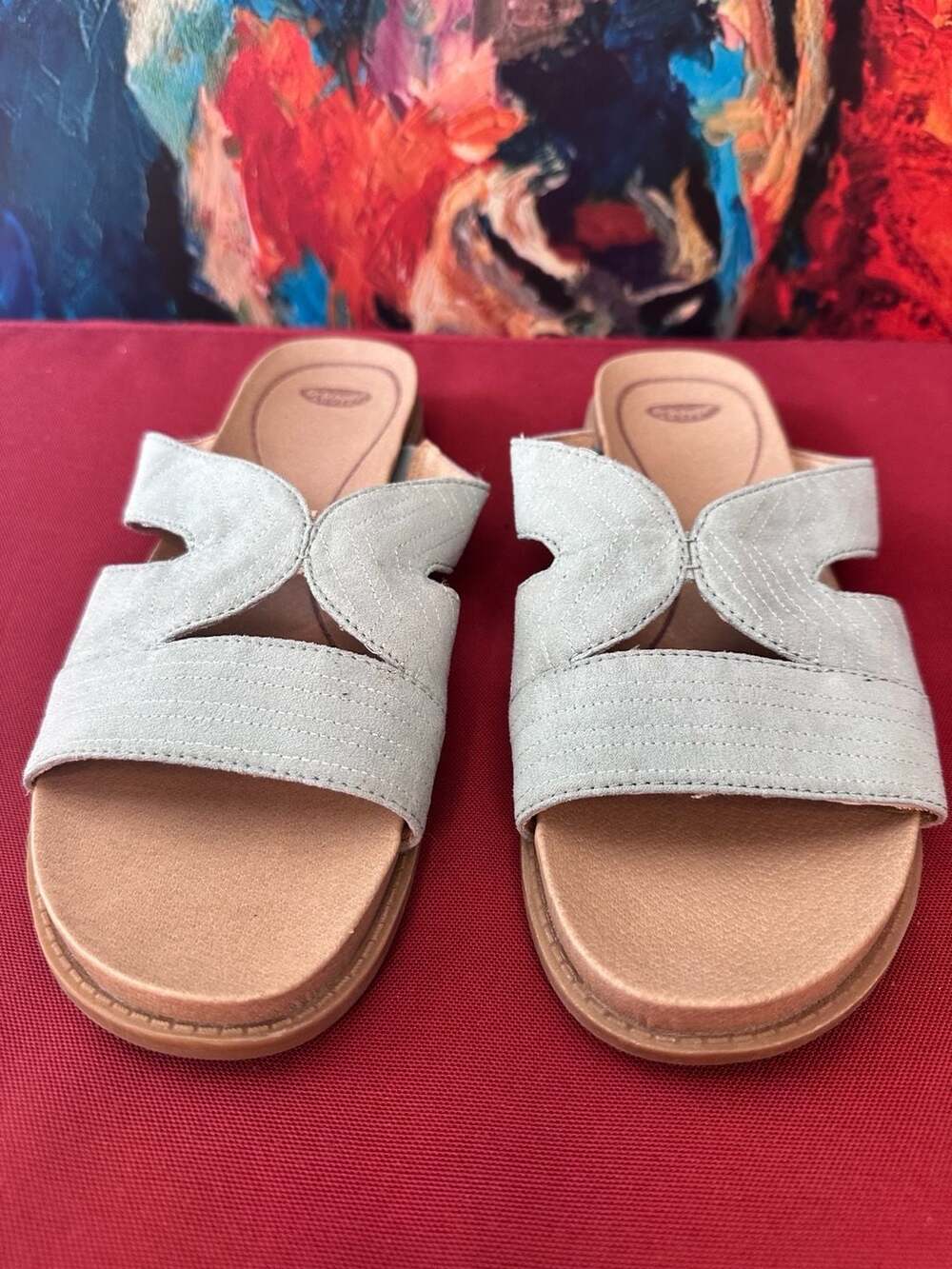 No.44 Dr. Scholl's Kourtney Flat Slide Sandals Size 8.5M Light Green Fabric
